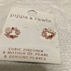 Pippa & Rawls Cubic Zirconia mother of pearl & genuine  pearls Earrings
